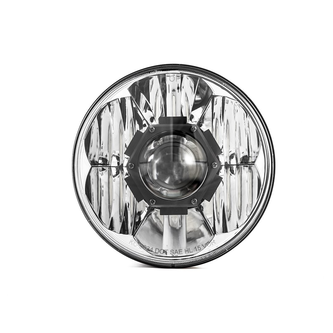 Kc Hilite Headlight Assembly, Gravity ® Pro, LED Bulb, OE Beam, LED Clear Bulb, Clear Lens, Chrome Plated Housing, Single, 7 Inch Round – 4234