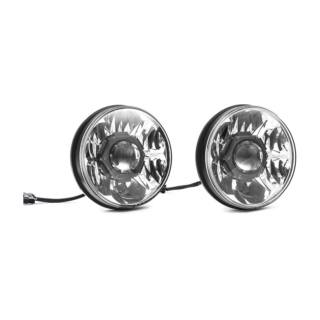 Kc Hilite Headlight Assembly, Gravity ® Pro, LED Bulb, OE Beam, LED Clear Bulb, Clear Lens, Chrome Plated Housing, Set of 2, 7 Inch Round – 42341