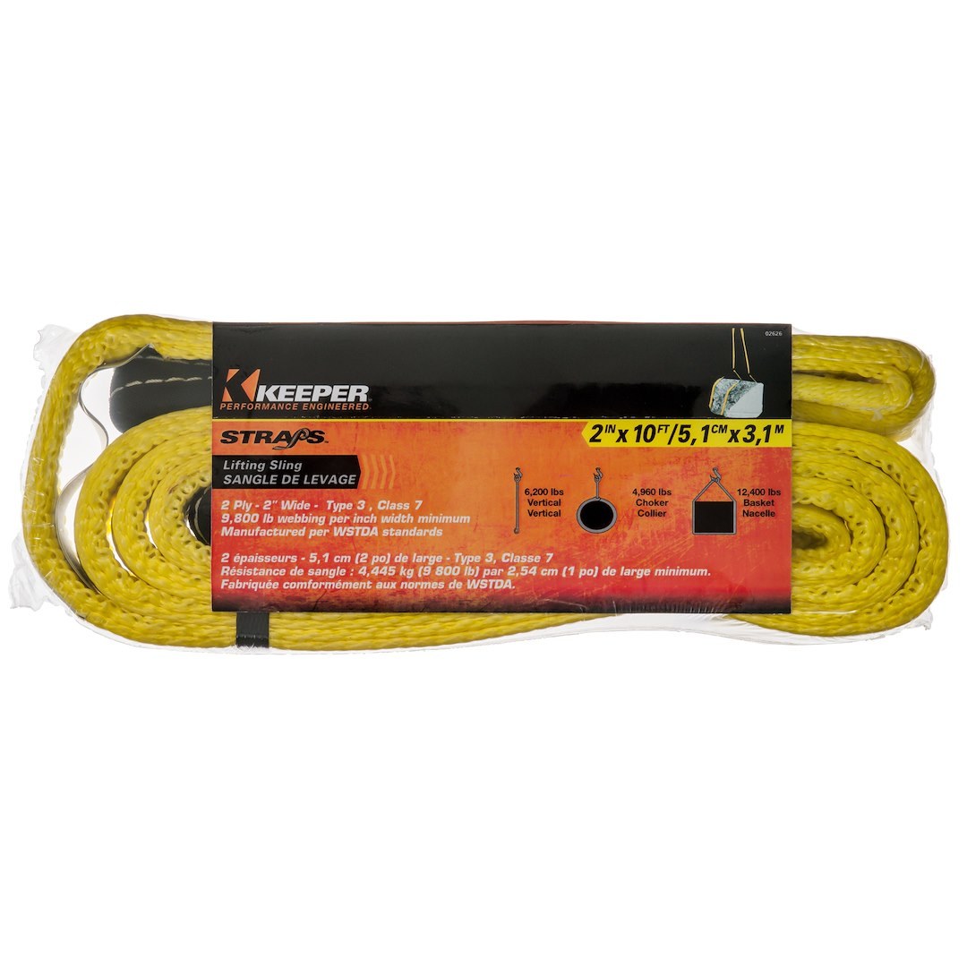 Hampton Prod Tow Strap, 10 Foot Length X 2 Inch Width, 6200 Pounds Vertical/ 4960 Pounds Choker/ 12400 Pounds Basket Rated Capacity, 2 Ply – 02626