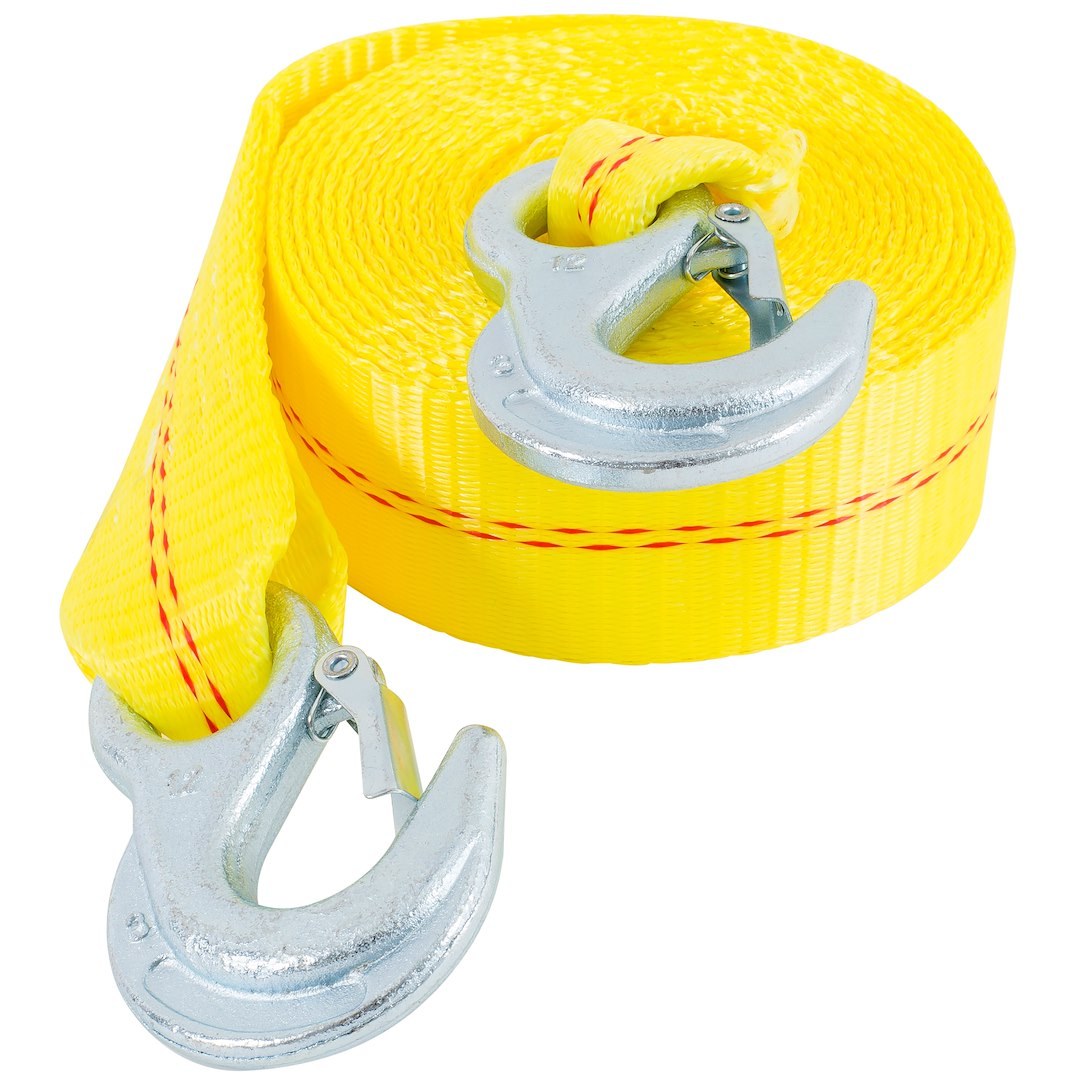 Hampton Prod Tow Strap, 15 Feet Length X 2 Inch Width, Rated to 5000 Pound, Yellow, With Spring Latch – 02815