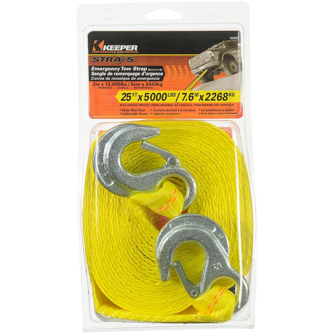 Hampton Prod Tow Strap, 25 Feet Length X 2 Inch Width, Rated to 5000 Pound, Yellow, With Spring Latch – 02825