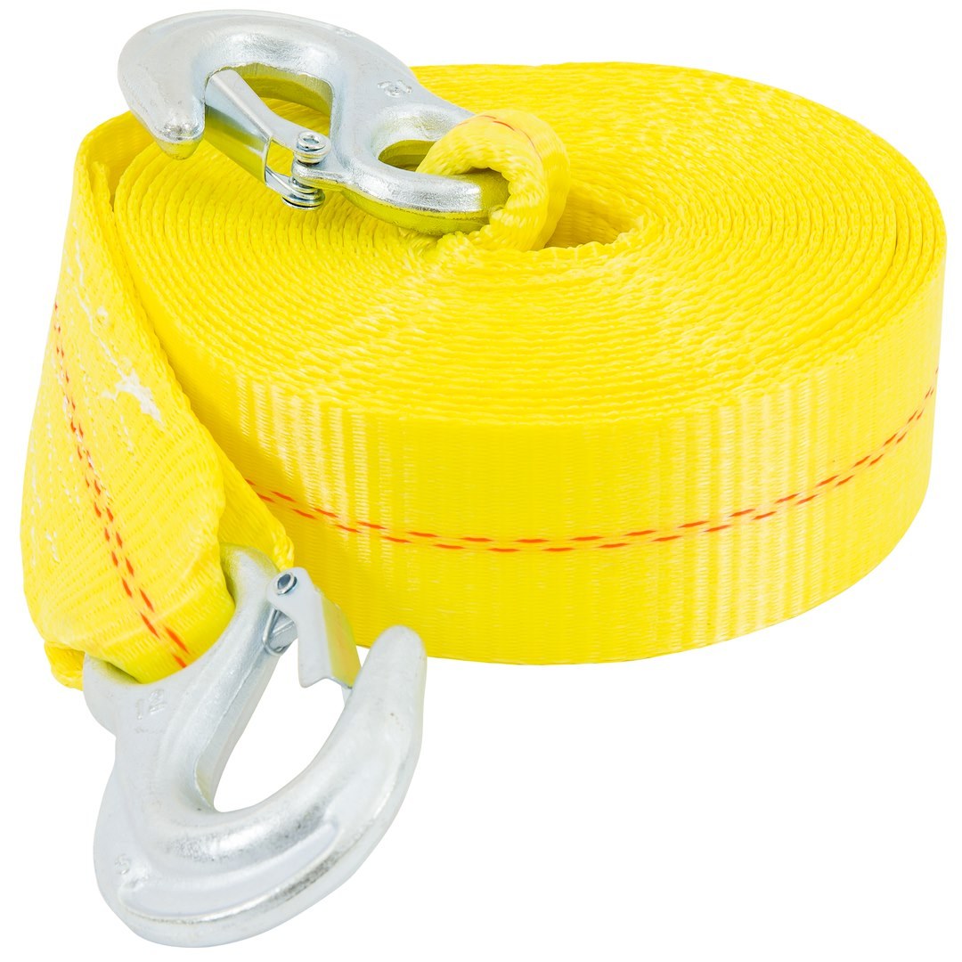 Hampton Prod Tow Strap, 25 Feet Length X 2 Inch Width, Rated to 5000 Pound, Yellow, With Spring Latch – 02825