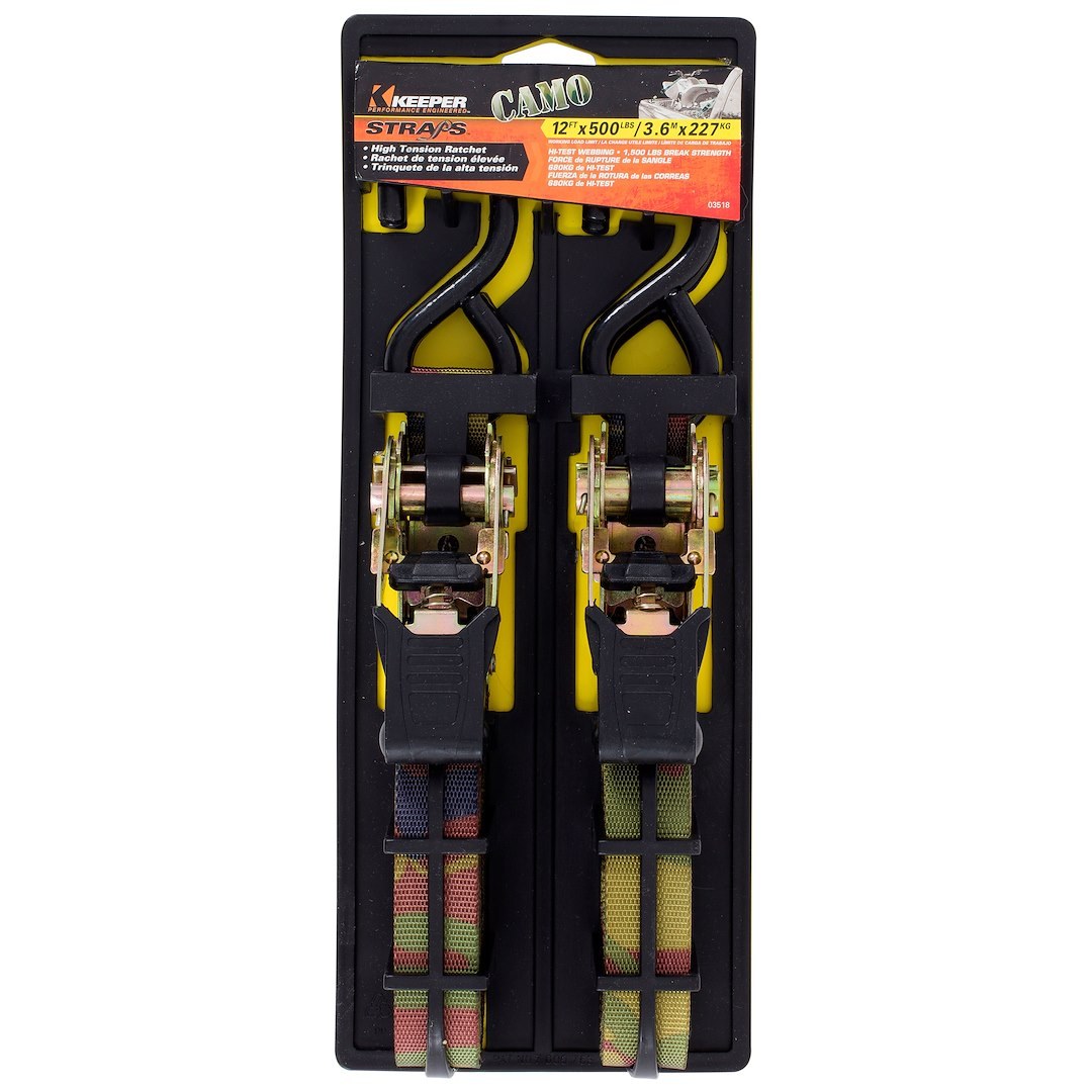 Hampton Prod Tie Down Strap, ATV Tie Down, 12 Feet Length X 1 Inch Width, 500 Pound Load Capacity, 1500 Pound Break Strength, With Ratchet – 03518