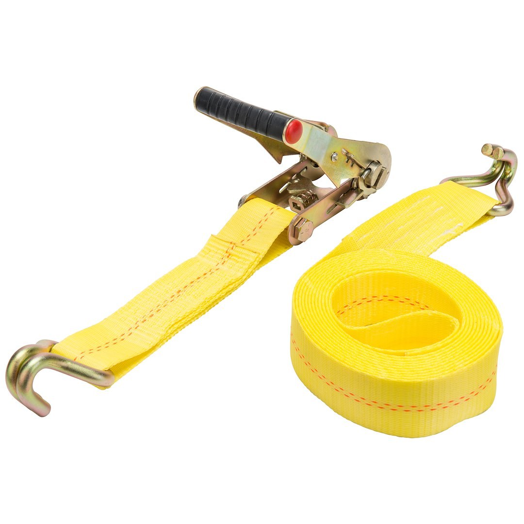 Hampton Prod Tie Down Strap, 16 Foot Length X 2 Inch Width, 3333 Pound Load Capacity, 10000 Pound Break Strength, With Ratchet, Yellow – 04616