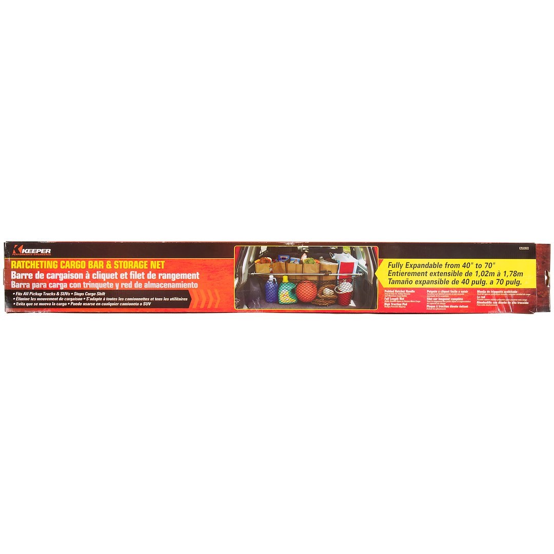 Hampton Prod Cargo Bar, Ratcheting Lock, Adjusts 40 Inch to 70 Inch Length, With Net – 05060