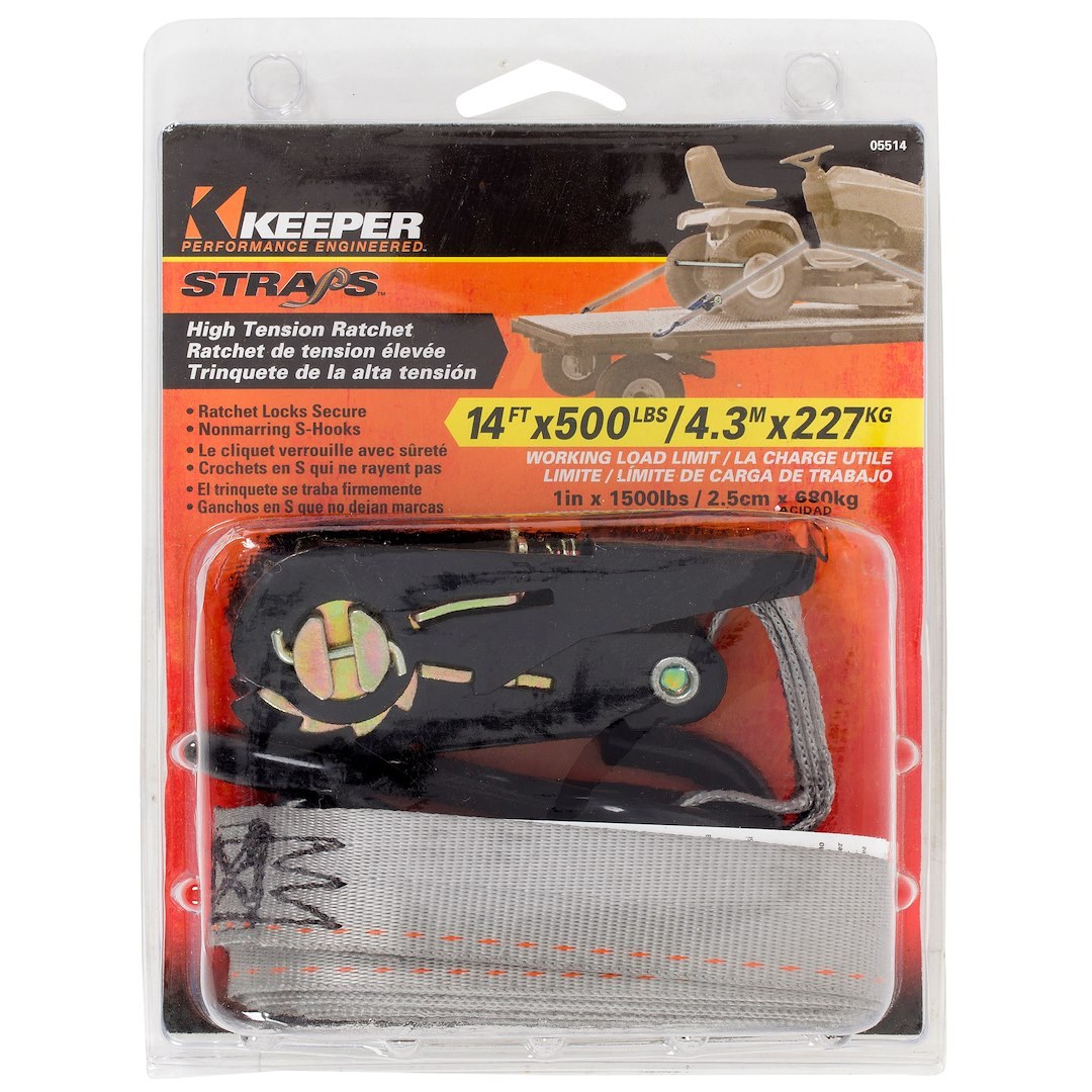 Hampton Prod Tie Down Strap, Cargo Tie Down, 14 Feet Length X 1 Inch Width, 500 Pound Load Capacity, 1500 Pound Break Strength, With Ratchet – 05514