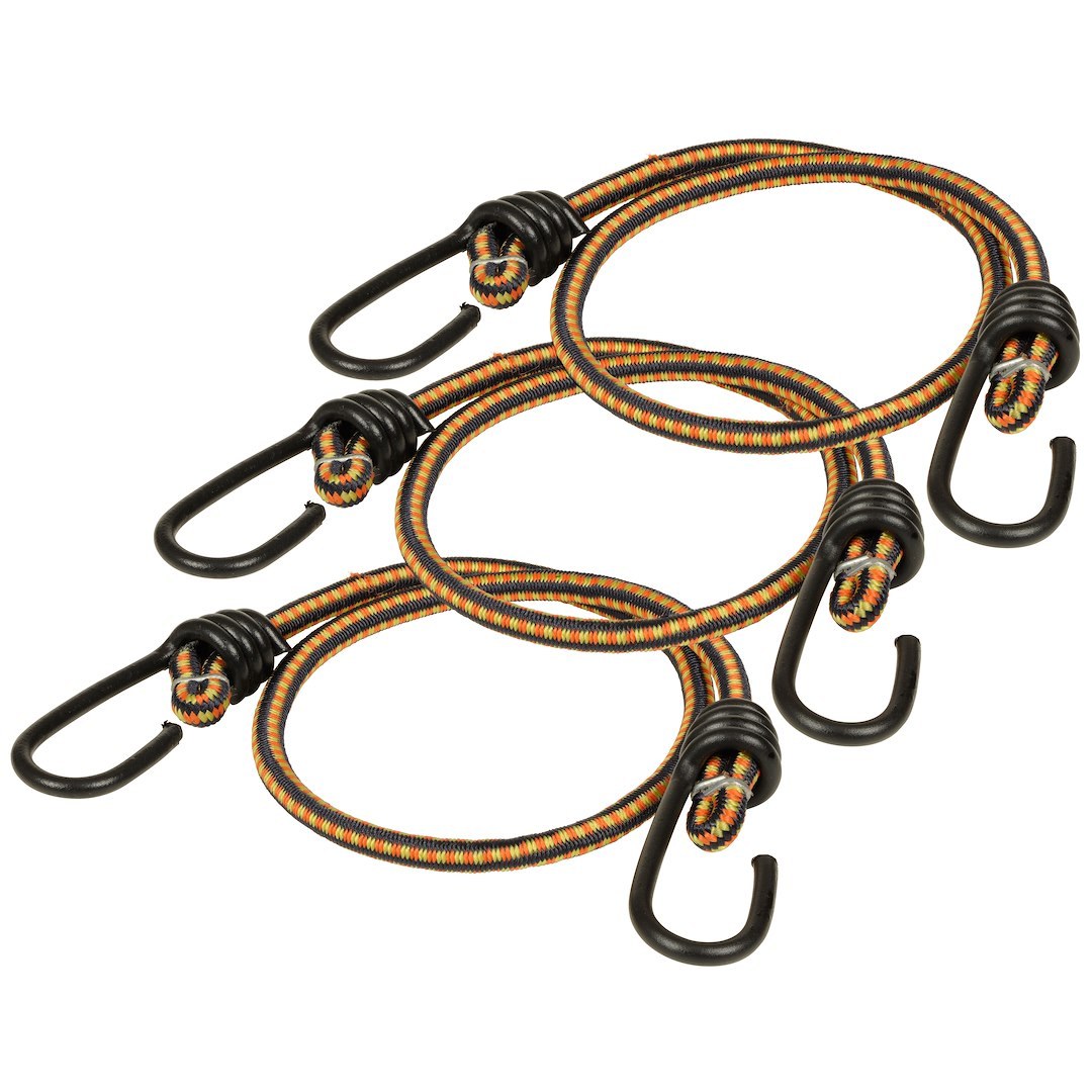 Hampton Prod Bungee Cord, Rubber, Three 24 Inch Length, Vinyl Coated Steel Hooks, Yellow/ Black – 06303