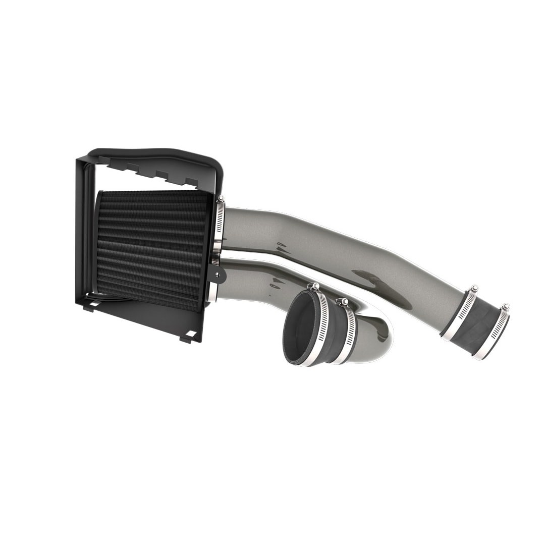 K&N Filters Cold Air Intake, Gunmetal Gray Aluminum Tubes, Black Filter, With Heat Shield – 30-2617KC