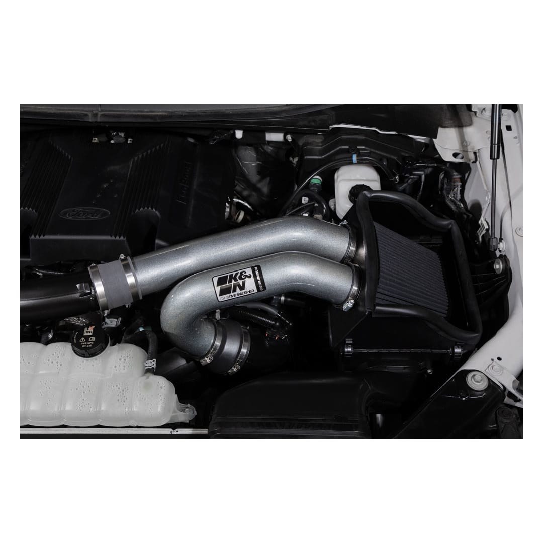 K&N Filters Cold Air Intake, Gunmetal Gray Aluminum Tubes, Black Filter, With Heat Shield – 30-2617KC
