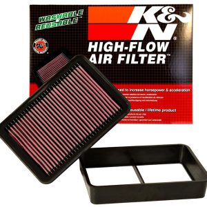 K&N Filters Air Filter, Filtercharger ®, Washable, Red, Cotton Gauze, Panel, 10-5/8 Inch Length X 7-7/16 Inch Width X 1-7/16 Inch Height – 33-2392