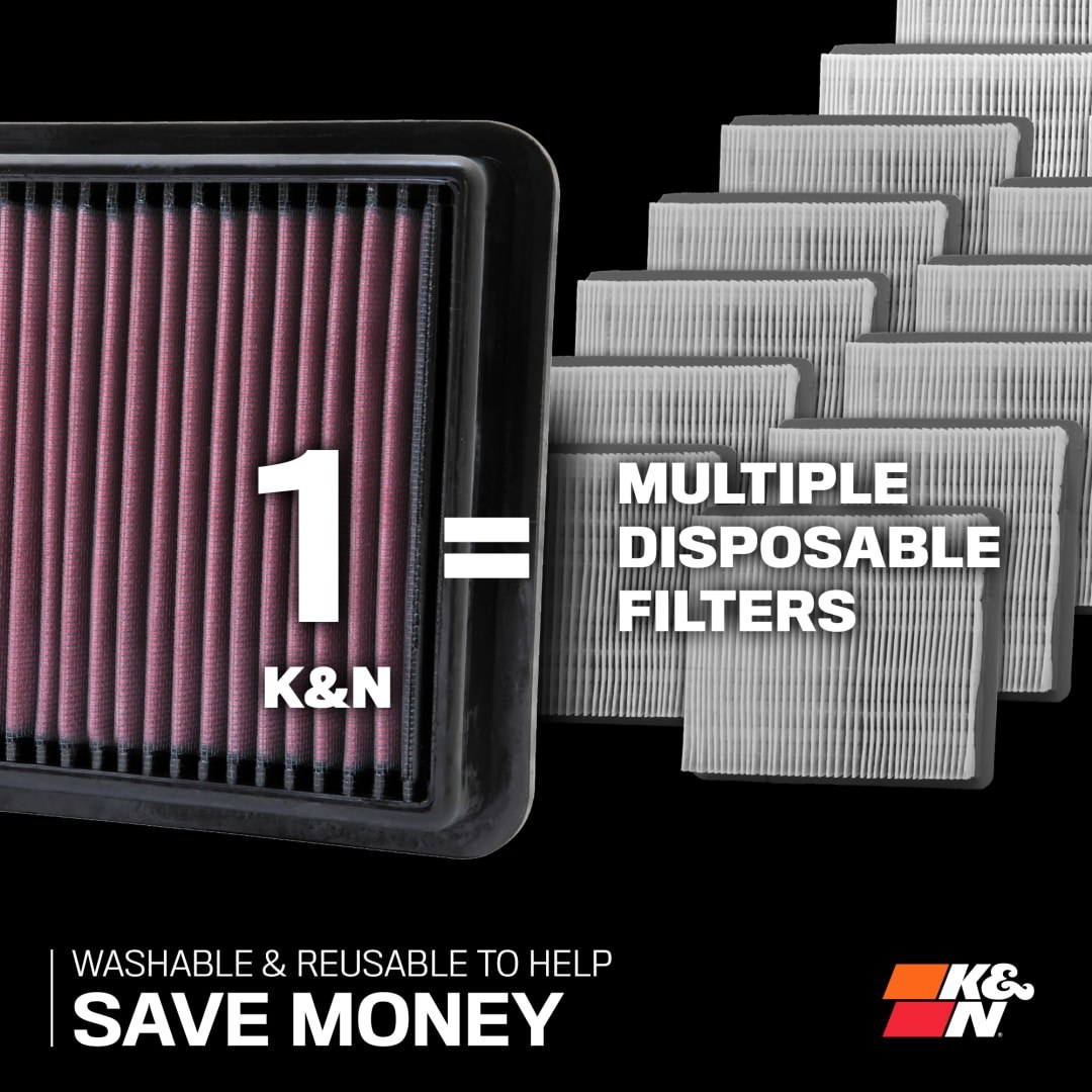 K&N Filters Air Filter, Washable, Red, Cotton Gauze, Panel – 33-5147