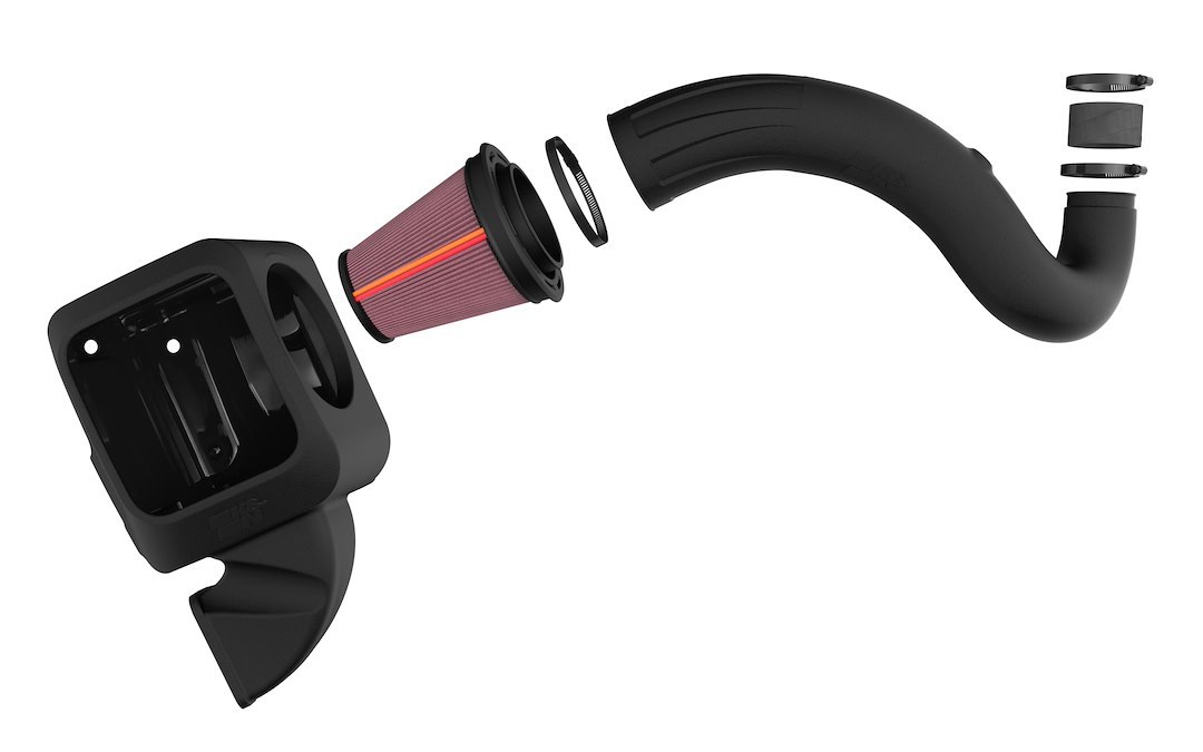 K&N Filters Cold Air Intake, 50 Series GEN3, Black Polyethylene Tube, Red Filter, With Heat Shield – 50-1564
