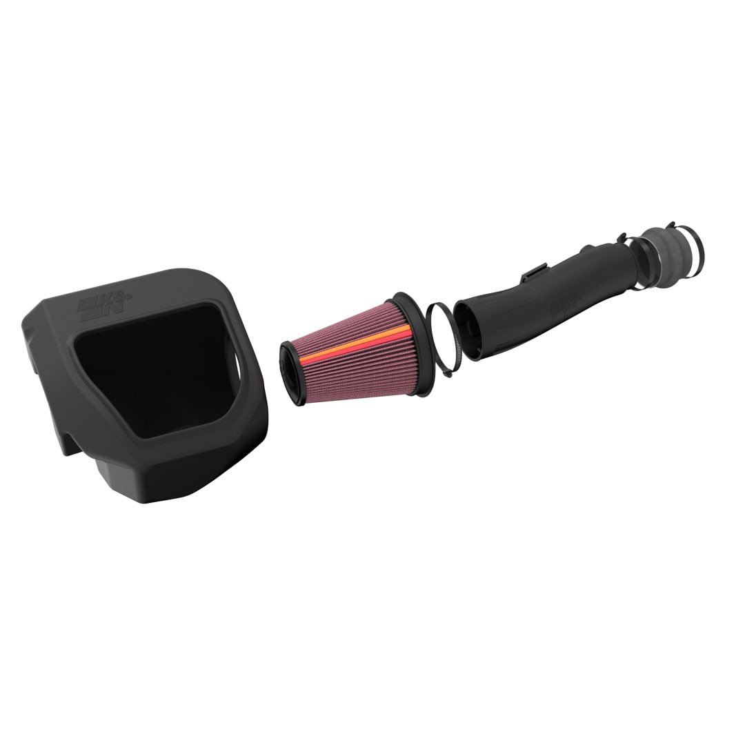 K&N Filters Cold Air Intake, 50 Series GEN3, Black Polyethylene Tube, Red Filter, With Heat Shield – 50-1598