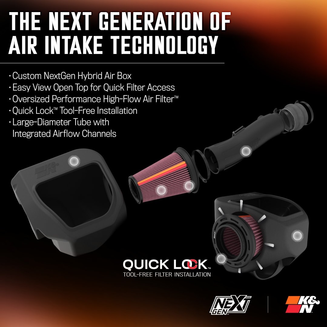 K&N Filters Cold Air Intake, 50 Series GEN3, Black Polyethylene Tube, Red Filter, With Heat Shield – 50-1598