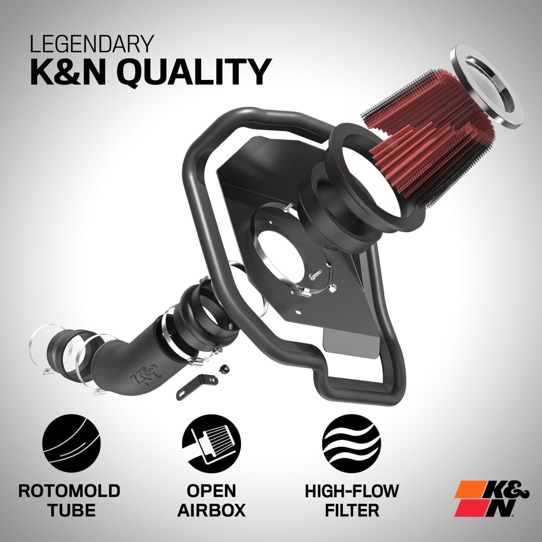 K&N Filters Cold Air Intake, 57 Series Generation II, Black Polyethylene Tube, Red Filter – 57-2561