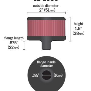 K&N Filters Crankcase Breather Filter, Push IN with 3/8 Inch Outside Diameter Tube, 2 Inch Outside Diameter, 1-1/2 Inch Height – 62-1000