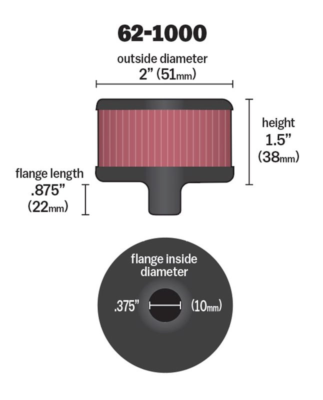 K&N Filters Crankcase Breather Filter, Push IN with 3/8 Inch Outside Diameter Tube, 2 Inch Outside Diameter, 1-1/2 Inch Height – 62-1000