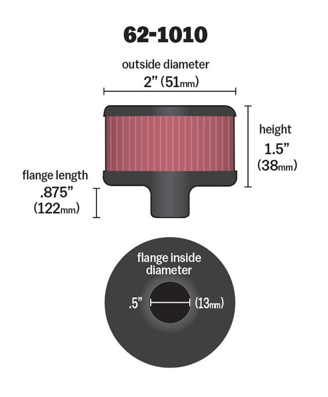 K&N Filters Crankcase Breather Filter, Push IN with 1/2 Inch Outside Diameter Tube, 1-1/2 Inch Height, Rubber Top Style – 62-1010