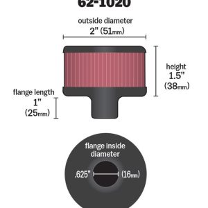 K&N Filters Crankcase Breather Filter, Push IN with 5/8 Inch Outside Diameter Tube, 2 Inch Outside Diameter, 1-1/2 Inch Height – 62-1020