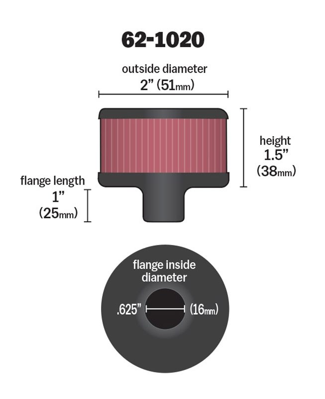 K&N Filters Crankcase Breather Filter, Push IN with 5/8 Inch Outside Diameter Tube, 2 Inch Outside Diameter, 1-1/2 Inch Height – 62-1020