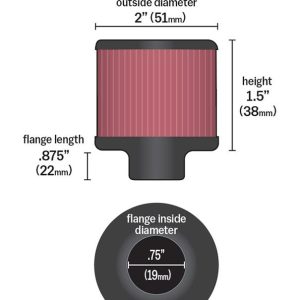 K&N Filters Crankcase Breather Filter, Push IN with 3/4 Inch Outside Diameter Tube, 2 Inch Outside Diameter, 1-1/2 Inch Height – 62-1030