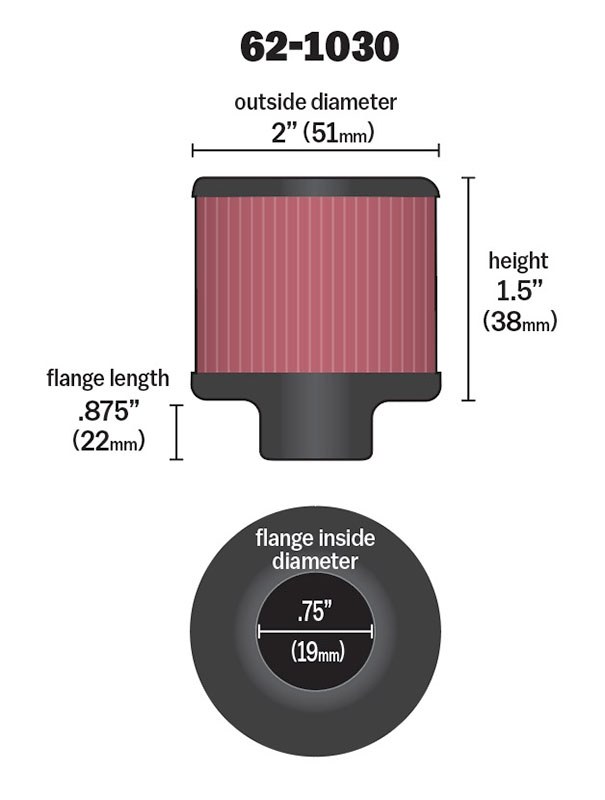 K&N Filters Crankcase Breather Filter, Push IN with 3/4 Inch Outside Diameter Tube, 2 Inch Outside Diameter, 1-1/2 Inch Height – 62-1030