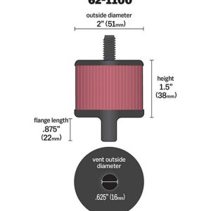 K&N Filters Crankcase Breather Filter, Push IN with 1/2 Inch Outside Diameter Tube, 2 Inc Outside Diameter, 1-1/2 Inch Height – 62-1100