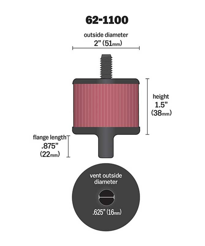 K&N Filters Crankcase Breather Filter, Push IN with 1/2 Inch Outside Diameter Tube, 2 Inc Outside Diameter, 1-1/2 Inch Height – 62-1100