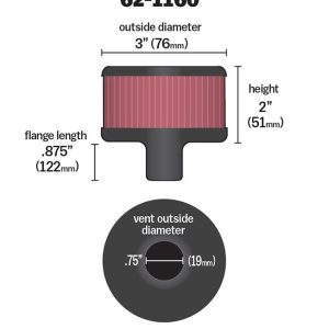 K&N Filters Crankcase Breather Filter, Push IN with 3/4 Inch Outside Diameter Tube, 2 Inch Height, Metal Top Style, Without Deflector Shield – 62-1160