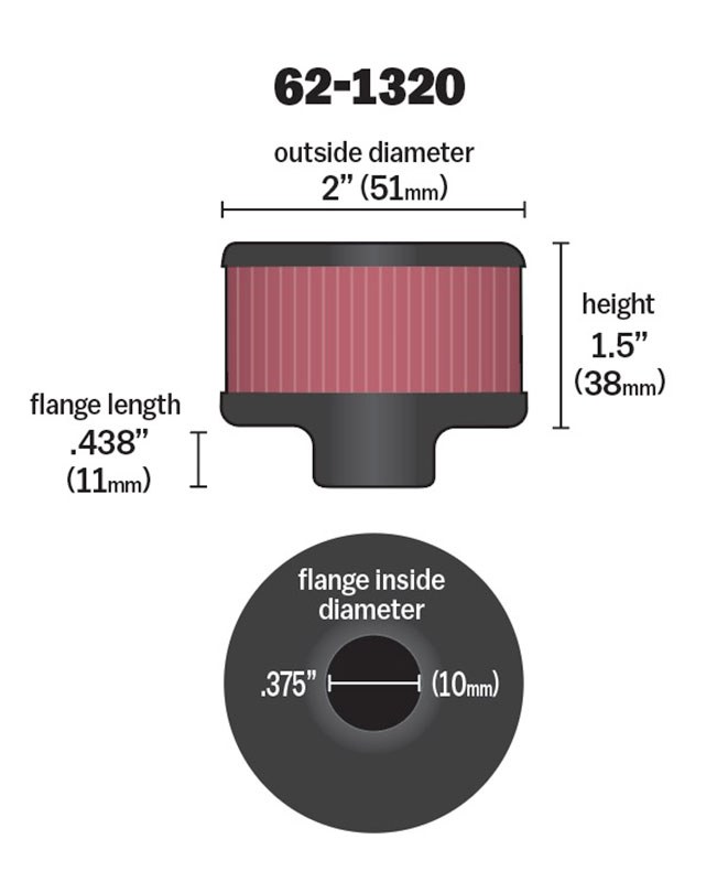 K&N Filters Crankcase Breather Filter, Push IN with 3/8 Inch Outside Diameter Flange, 2 Inch Outside Diameter, 1-1/2 Inch Height – 62-1320