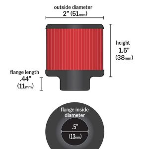 K&N Filters Crankcase Breather Filter, Clamp on with 1/2 Inch Inside Diameter Flange, 2 Inch Outside Diameter, 1-1/2 Inch Height – 62-1330