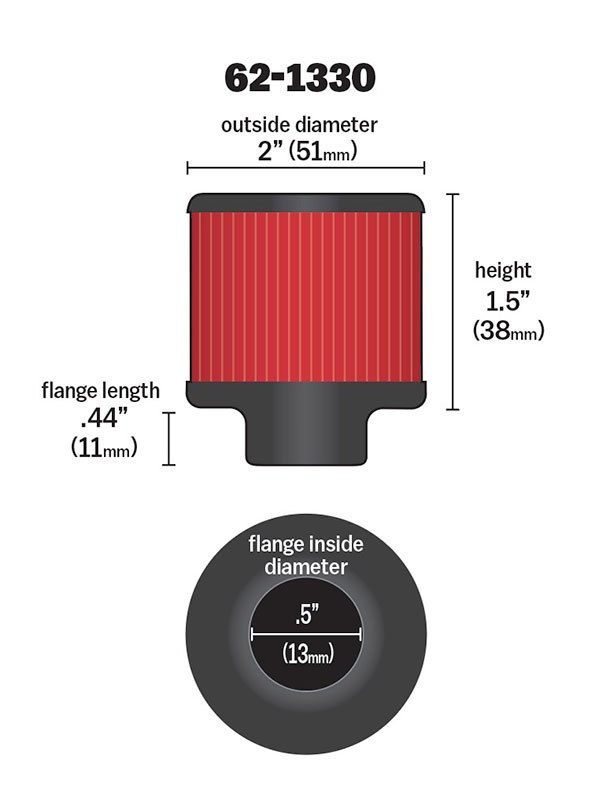 K&N Filters Crankcase Breather Filter, Clamp on with 1/2 Inch Inside Diameter Flange, 2 Inch Outside Diameter, 1-1/2 Inch Height – 62-1330