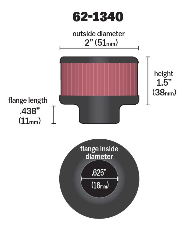 K&N Filters Crankcase Breather Filter, Clamp on with 5/8 Inch Inside Diameter Flange, 2 Inch Outside Diameter, 1-1/2 Inch Height – 62-1340