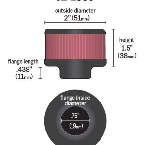 K&N Filters Crankcase Breather Filter, Clamp on with 3/4 Inch Inside Diameter Flange, 2 Inch Outside Diameter, 1-1/2 Inch Height – 62-1360