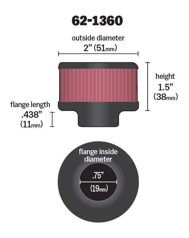 K&N Filters Crankcase Breather Filter, Clamp on with 3/4 Inch Inside Diameter Flange, 2 Inch Outside Diameter, 1-1/2 Inch Height – 62-1360