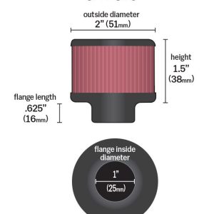K&N Filters Crankcase Breather Filter, Clamp on with 1 Inch Inside Diameter Flange, 2 Inch Outside Diameter, 1-1/2 Inch Height – 62-1370
