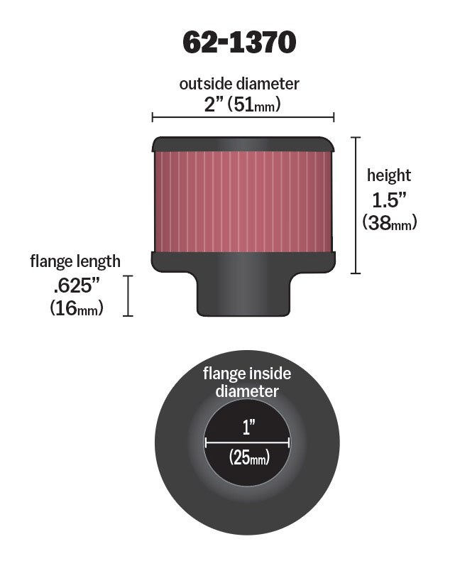 K&N Filters Crankcase Breather Filter, Clamp on with 1 Inch Inside Diameter Flange, 2 Inch Outside Diameter, 1-1/2 Inch Height – 62-1370