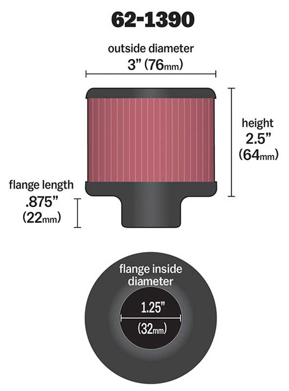 K&N Filters Crankcase Breather Filter, Clamp on with 1-1/4 Inch Inside Diameter Flange, 3 Inch Outside Diameter, 2-1/2 Inch Height – 62-1390