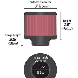 K&N Filters Crankcase Breather Filter, Clamp on with 1-3/8 Inch Inside Diameter Flange, 3 Inch Outside Diameter, 2-1/2 Inch Height – 62-1430