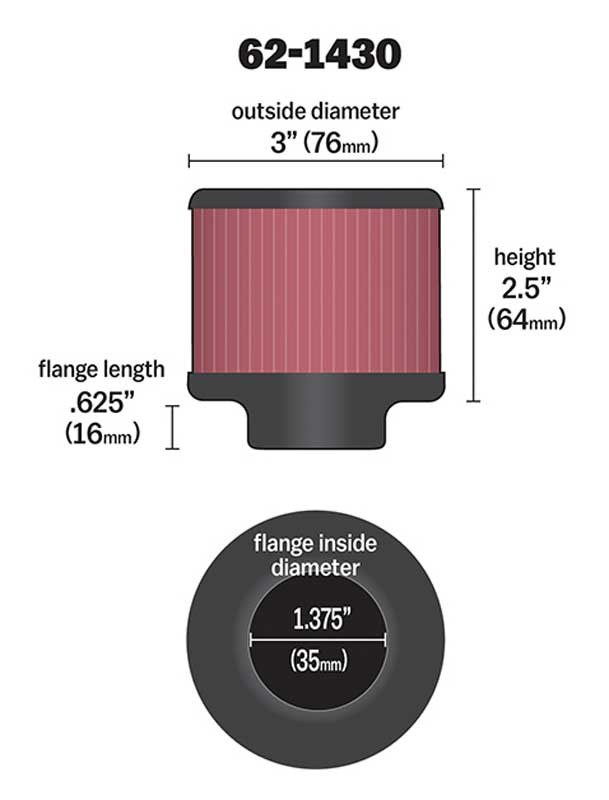 K&N Filters Crankcase Breather Filter, Clamp on with 1-3/8 Inch Inside Diameter Flange, 3 Inch Outside Diameter, 2-1/2 Inch Height – 62-1430