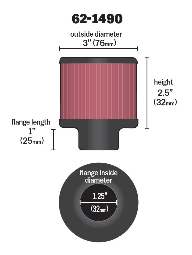 K&N Filters Crankcase Breather Filter, Push IN with 1-1/4 Inch Outside Diameter Flange, 3 Inch Outside Diameter, 2-1/2 Inch Height – 62-1490