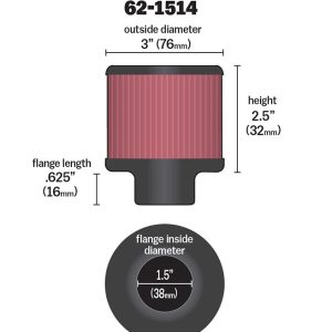 K&N Filters Crankcase Breather Filter, Clamp on with 1-1/2 Inch Inside Diameter Flange, 3 Inch Outside Diameter, 2-1/2 Inch Height – 62-1514