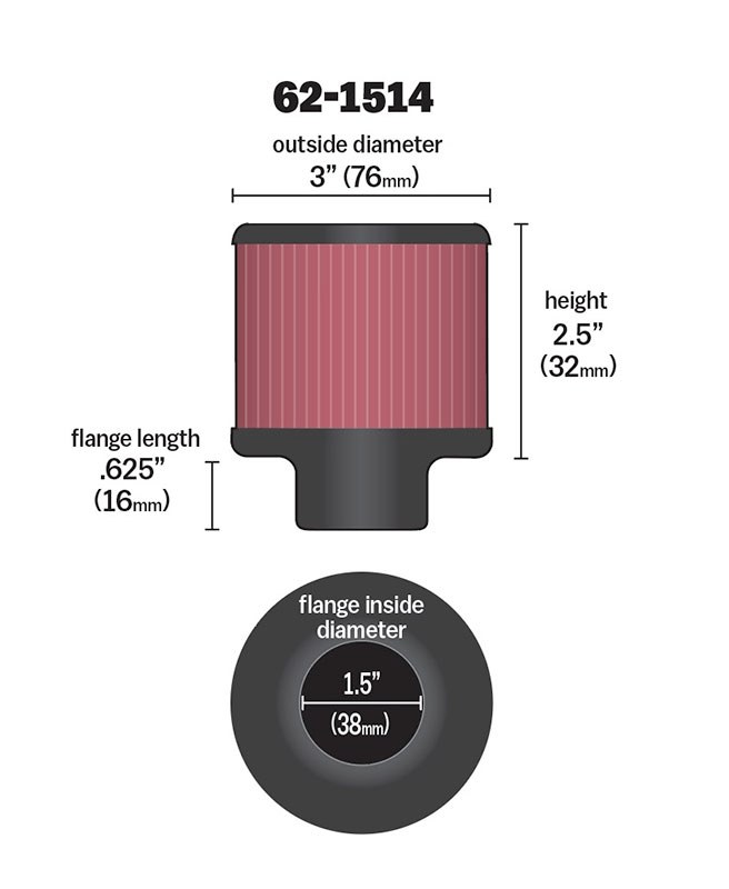K&N Filters Crankcase Breather Filter, Clamp on with 1-1/2 Inch Inside Diameter Flange, 3 Inch Outside Diameter, 2-1/2 Inch Height – 62-1514