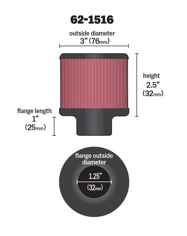 K&N Filters Crankcase Breather Filter, 3 Inch Outside Diameter, 2-1/2 Inch Height, Metal Top Style, With Heath Shield, K&N Logo – 62-1516