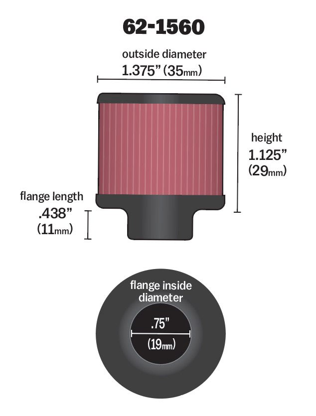 K&N Filters Crankcase Breather Filter, 1-3/8 Inch Outside Diameter, 1-1/8 Inch Height, Rubber Top Style, Without Heat Shield, K&N Logo – 62-1560