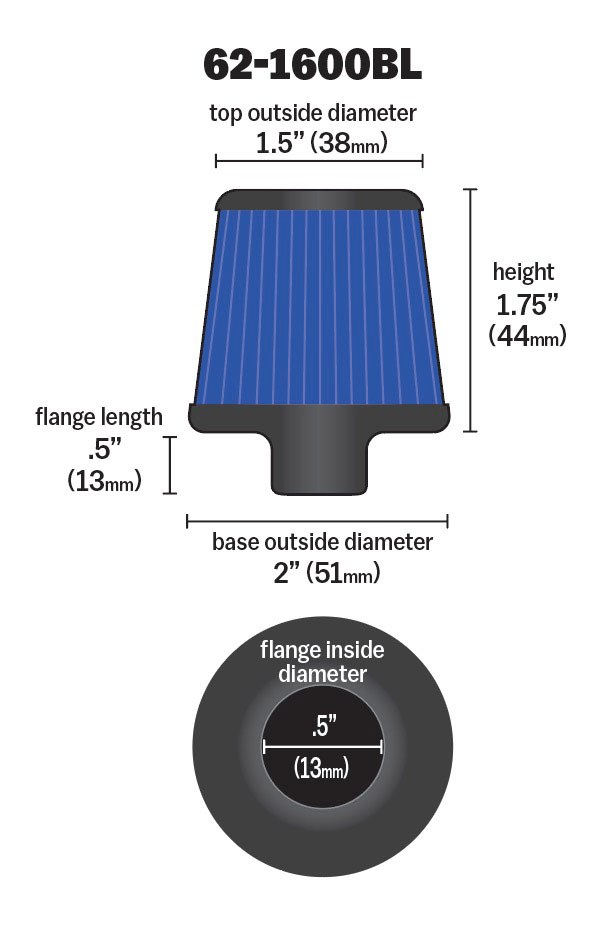 K&N Filters Crankcase Breather Filter, Clamp on with 3/8 Inch Inside Diameter Flange, 2 Inch Outside Diameter, 1-3/4 Inch Height – 62-1600BL