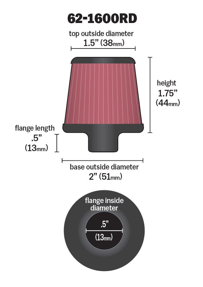 K&N Filters Crankcase Breather Filter, Clamp on with 3/8 Inch Inside Diameter Flange, 2 Inch Outside Diameter, 1-3/4 Inch Height – 62-1600RD