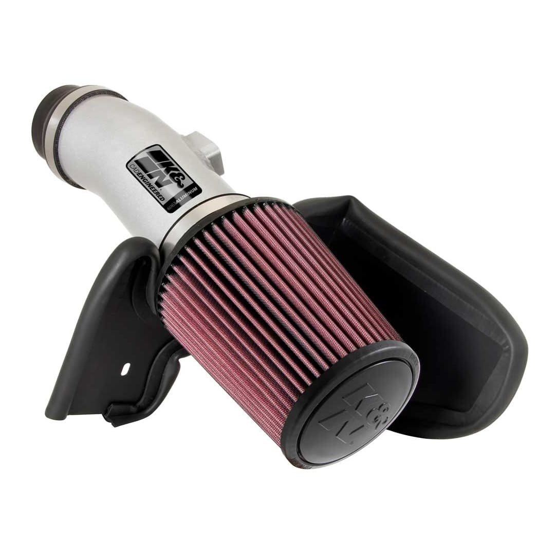 K&N Filters Cold Air Intake, 69 Series Typhoon ™, Textured Silver Aluminum Tube, Red Filter, With Heat Shield – 69-1210TS