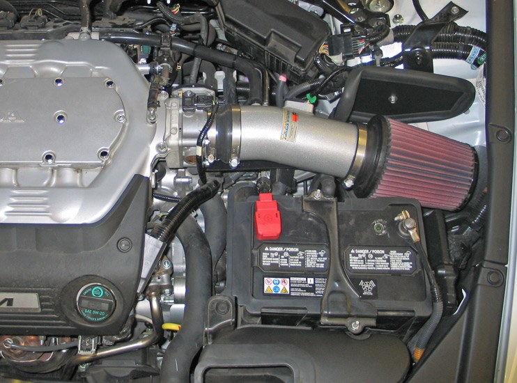 K&N Filters Cold Air Intake, 69 Series Typhoon ™, Textured Silver Aluminum Tube, Red Filter, With Heat Shield – 69-1210TS
