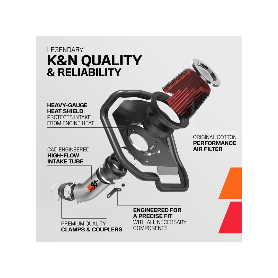 K&N Filters Cold Air Intake, 69 Series Typhoon ™, Silver Aluminum Tube, Red Filter, With Heat Shield – 69-5329TC